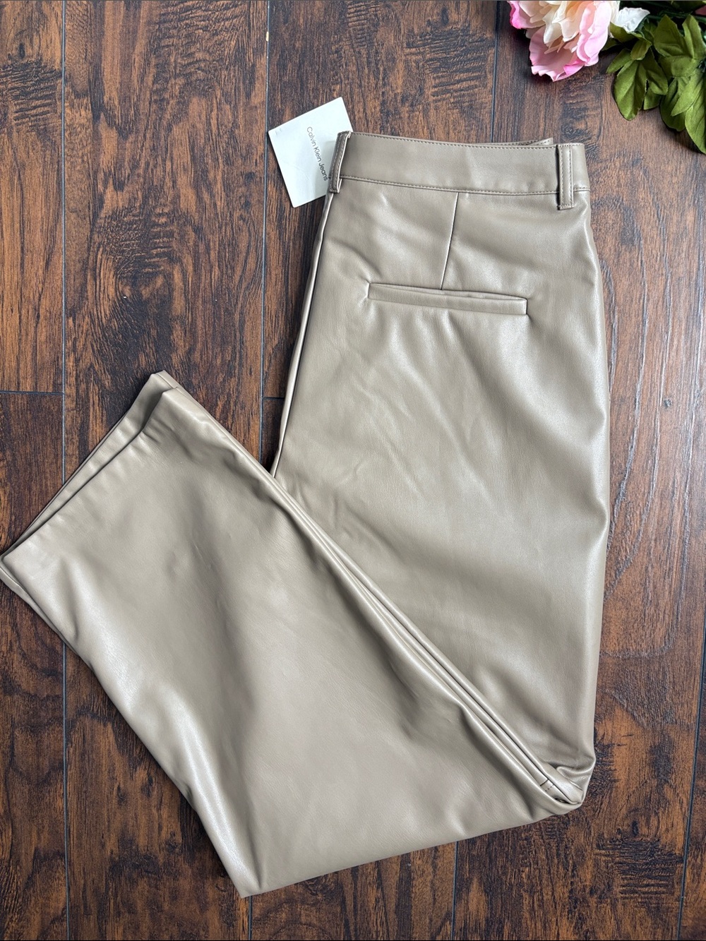 Taupe Faux Leather Trousers